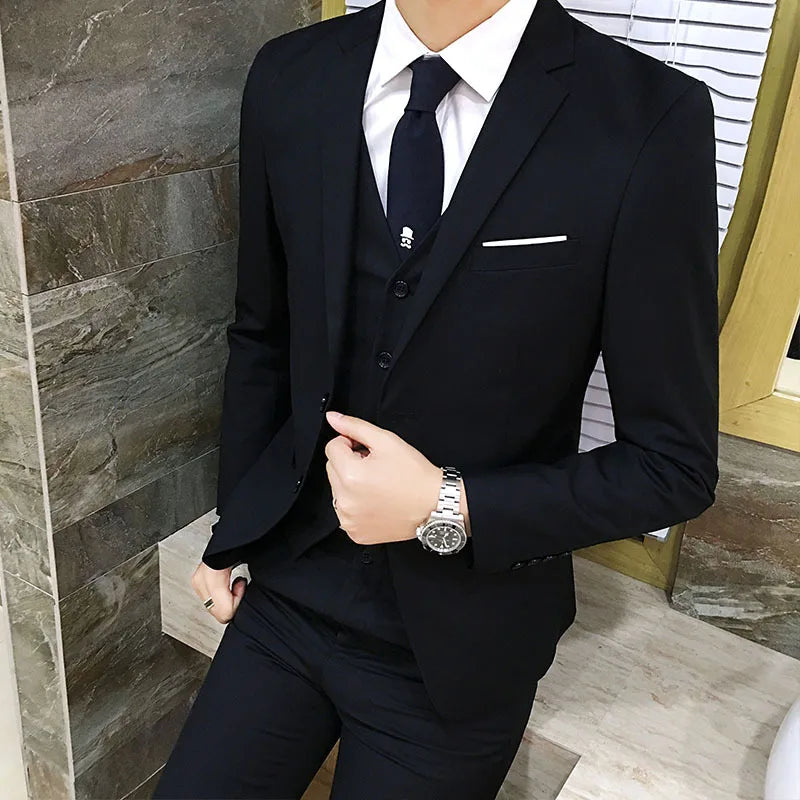 Frühling Herbst Neue Mode Für Männer Einfarbig Dünne Anzug Sets Casual Trendy Business 3 Stück Sets Blazer Weste Hosen männlichen