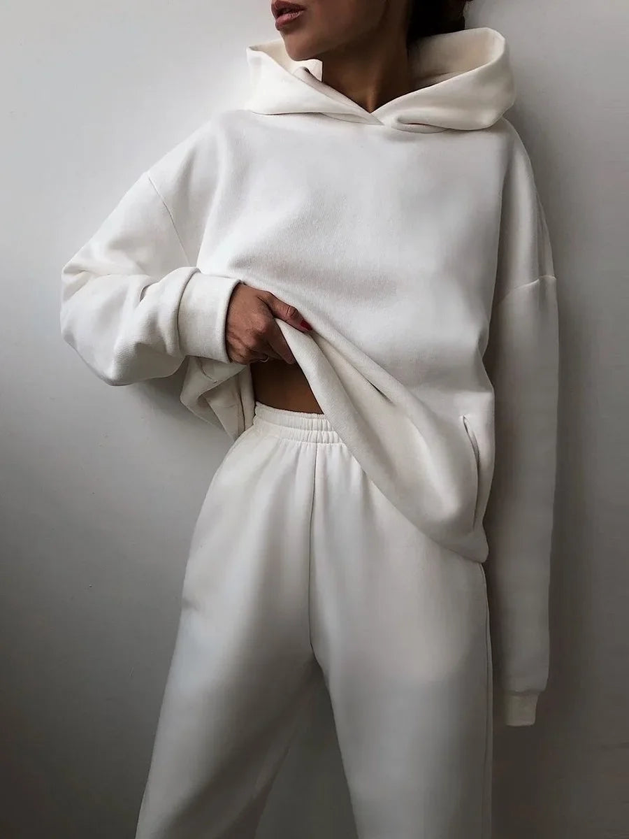 Plus Size 2024 Autumn/Winter Amazon Cross-Border Women's Fashion Casual Thickened Long Sleeve Sweatshirt Trousers Two-Piece Suit