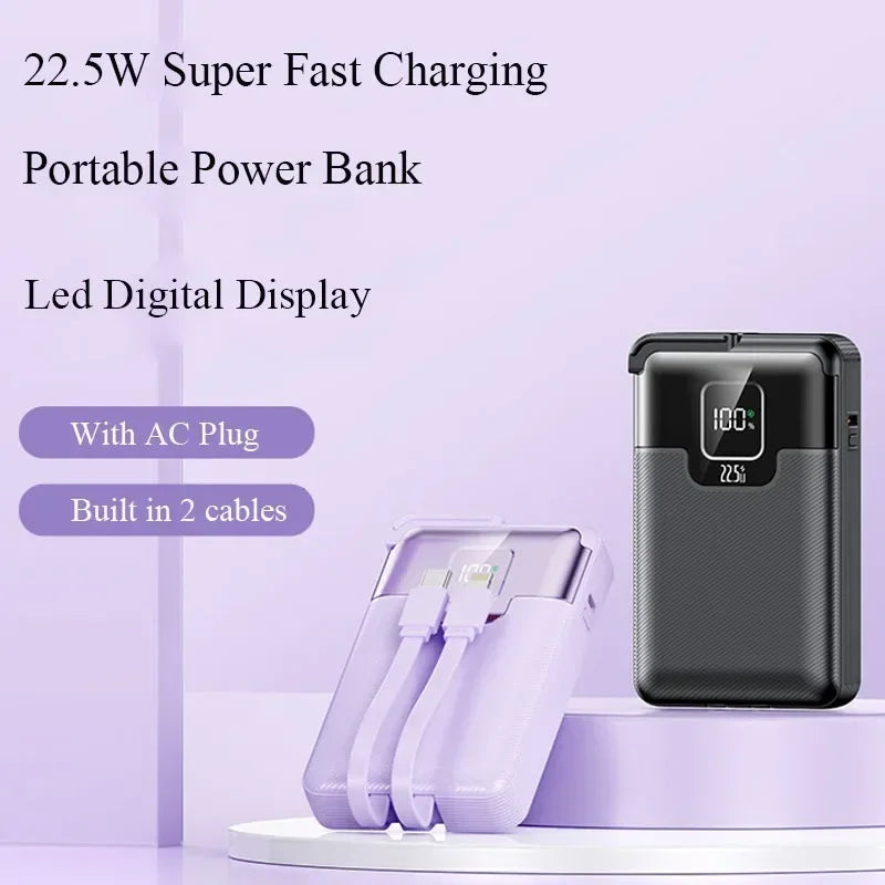 20000 mAh Superschnelllade-Powerbank 2-in-1 mit AC-Stecker, multifunktional mit Dual-Wire-Wandstecker, mobiles Netzteil