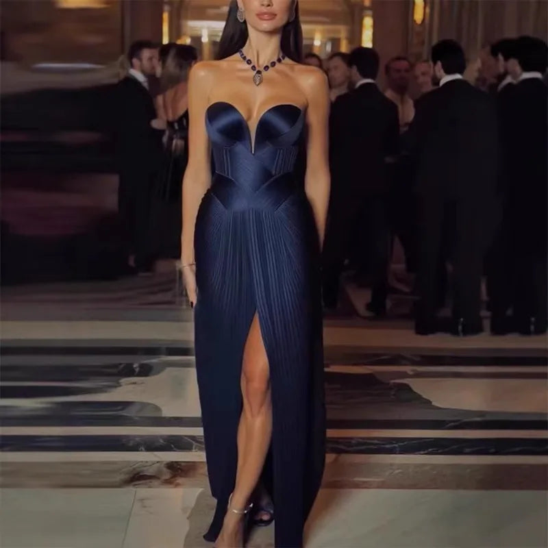 Elegantes Ärmelloses Korsett-Abendkleid mit Falten und Plissee, Glamouröses Maxikleid für Formelle Anlässe, Cocktailpartys und Hochzeiten für Damen
