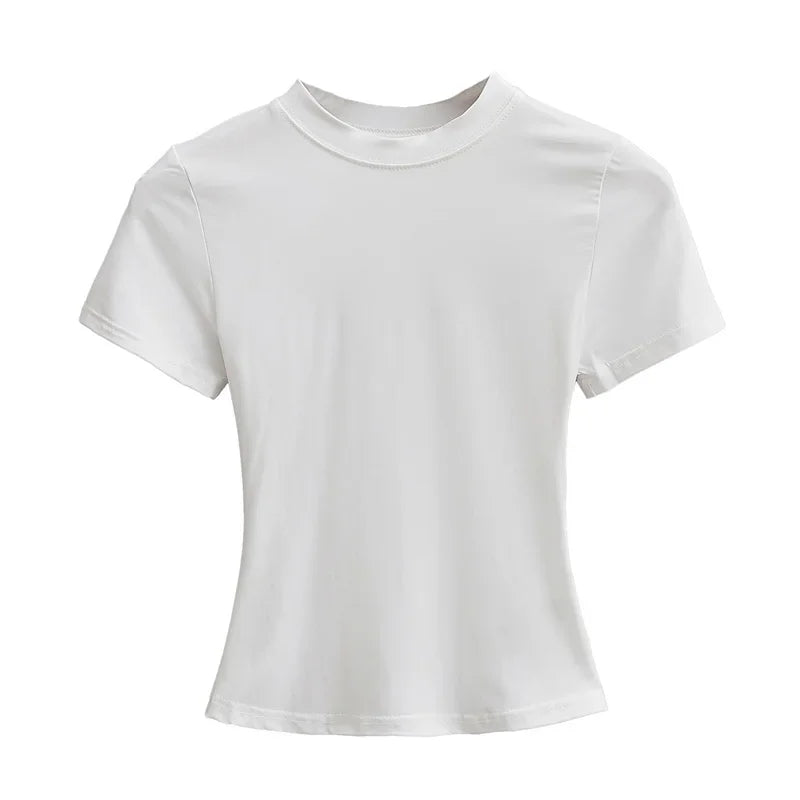 2025, neues, hochwertiges, lässiges T-Shirt, sexy, schlanke, kurze Ärmel, Modetrend, solide Damenbekleidung, Y2K-Tops