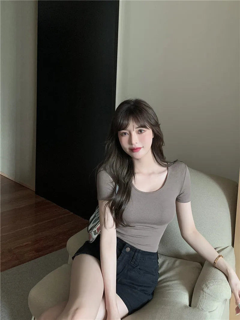 Sommerliche sexy Crop-Tops für Damen, schmal geschnitten, Kpop Y2K Kawaii Gothic T-Shirt, Harajuku Vintage, günstige Kleidung, süße Streetwear-Shirts