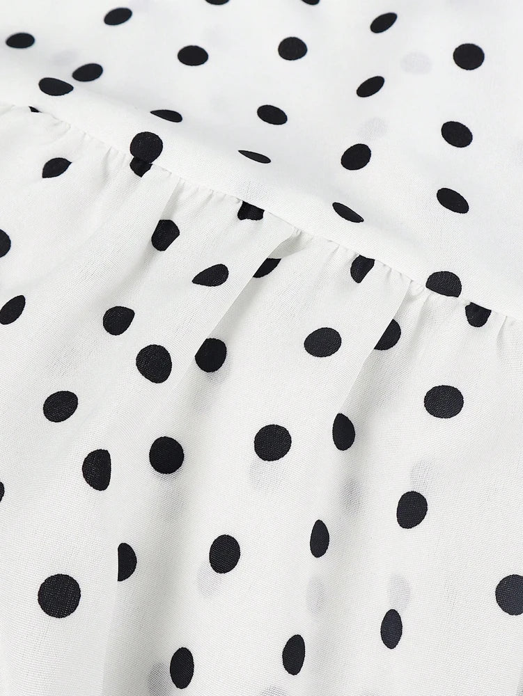 2026 Sommer Neues Damen Polka Dot Minikleid, Sexy Spaghetti-Träger Rüschen-Saum Cami-Kleid, Urlaubs- und Strandparty-Kleid
