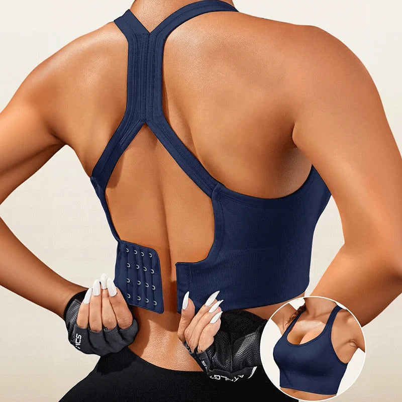 Seamless Comfortable Breathable Push Up Yoga Vest Bra with Non Adjustable Shoulder Straps and Buckled Back Straps