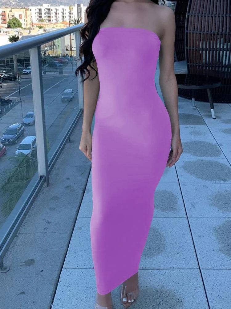 Sommer Damen Sexy ärmelloses, auf der Brust gewickeltes langes Strandkleid