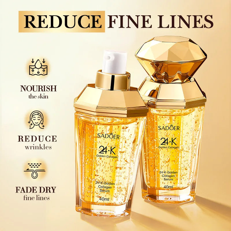 SADOER 24K Golden Collagen Serum für das Gesicht, feuchtigkeitsspendend, Anti-Falten, feuchtigkeitsspendend, Anti-Aging, Gesichtsessenz, Hautpflegeprodukte