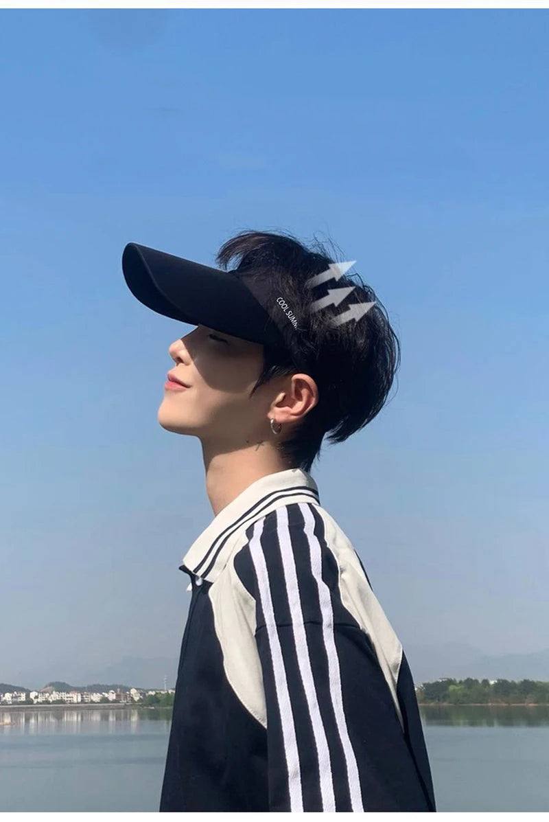 Cooling Stretchy Visor Ice Silk Long Brim Empty Top Hat Summer UV Protection Men Sun Hats Cycling Running Sports Golf Visor Cap