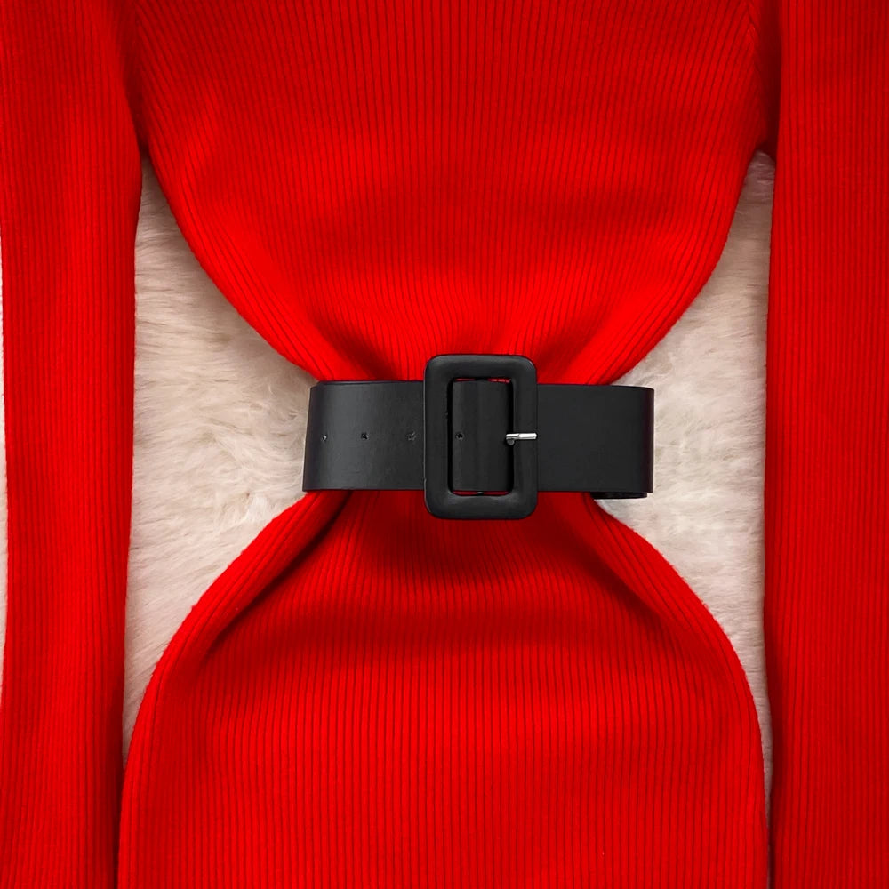 REALEFT Herbst Winter 2025, neue Rollkragen frauen Gestrickte Kleider mit Gürtel Langarm Elegante Bodycon Wrap Kleid Weibliche