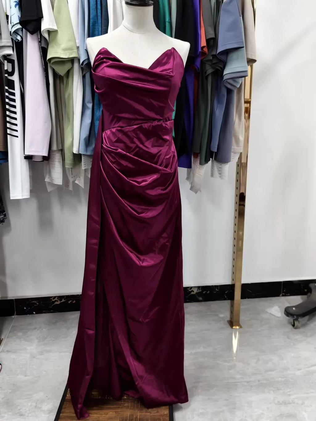 Elegantes Trägerloses Einfarbiges Abendkleid Schickes Satin-Korsettkleid für Damen V-Ausschnitt Geschlitztes Blaues Langes Kleid Damen Sommer-Partykleid