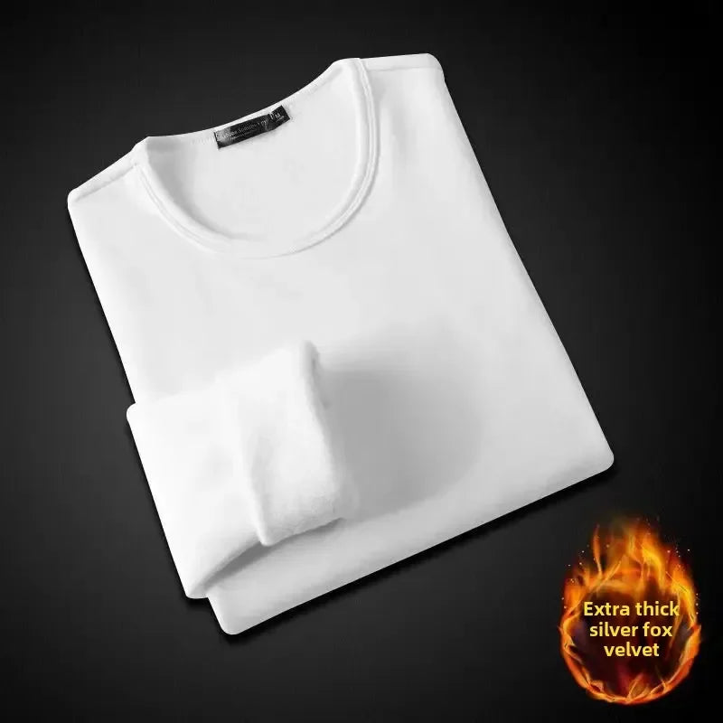 Winter Fleece-Lined Long Sleeve T-Shirt Solid Color Men Women's Same Style Fashion Round Neck Quick Sell Customer Product