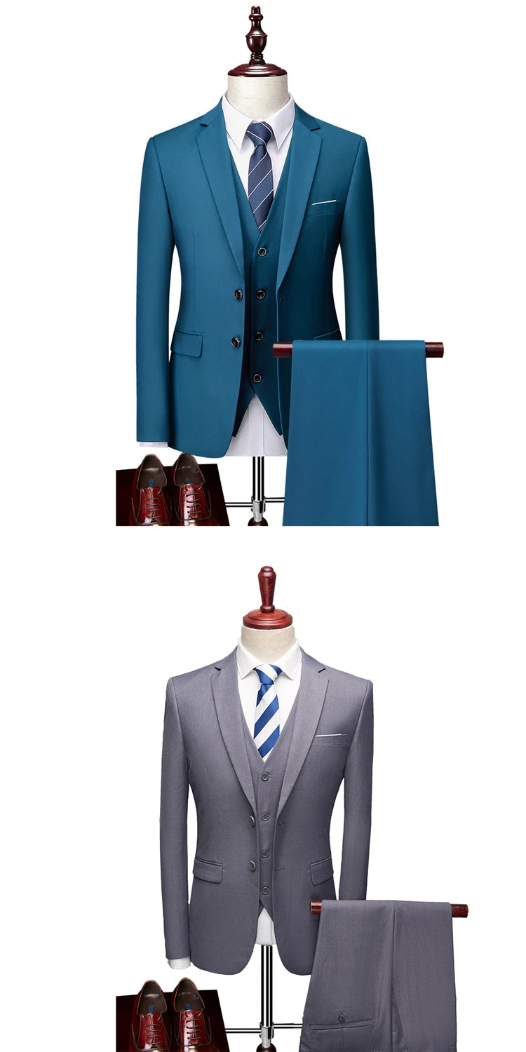 14-farbiger M-6XL (Jacke + Weste + Hose), formeller Business-Herrenanzug der High-End-Marke, dreiteiliger Bräutigam-Hochzeitskleid, einfarbiger Anzug