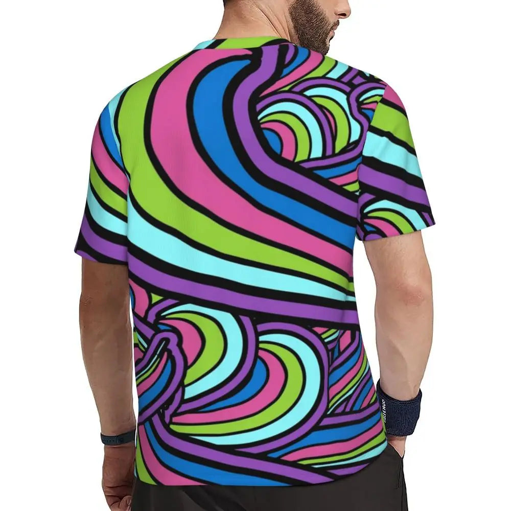 Gym T-Shirt für Mann Retro geometrische 60er 70er Jahre T-Shirts Mode psychedelische Kunst Strand T-Shirts O Hals Y2K Spaß Design Tops Geschenkidee