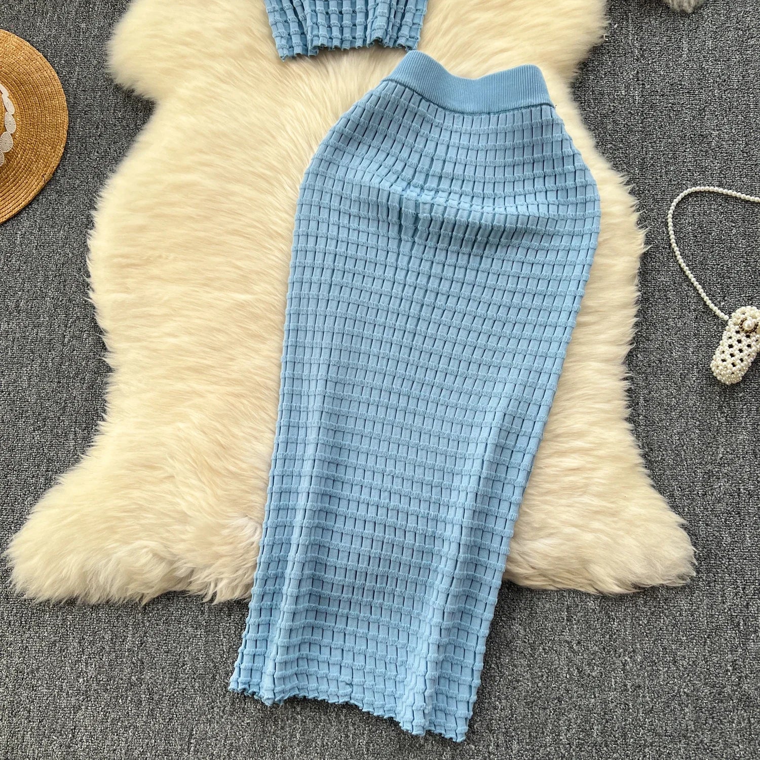 Sommer Frauen Mode Rock Set sexy ärmellose Tanktops hohe Taille schlanke lange Saya weibliche zweiteilige Anzüge stricken feste Kleidung