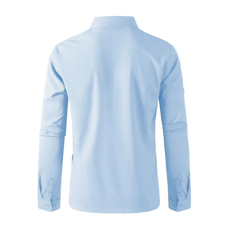 Neues, langärmliges, einfarbiges Business-Casual-Hemd für Herren, knitterfrei, knitterfrei, bequem, vielseitiges Oberteil für die ganze Saison