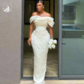 VeraNova Maßgeschneiderte Brautkleider Vintage Weg Von Der Schulter Satin Falte 3D Applique Seath Meerjungfrau Zurück Bogen Vestido De Noiva