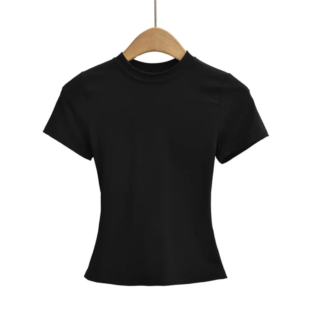 2025, neues, hochwertiges, lässiges T-Shirt, sexy, schlanke, kurze Ärmel, Modetrend, solide Damenbekleidung, Y2K-Tops
