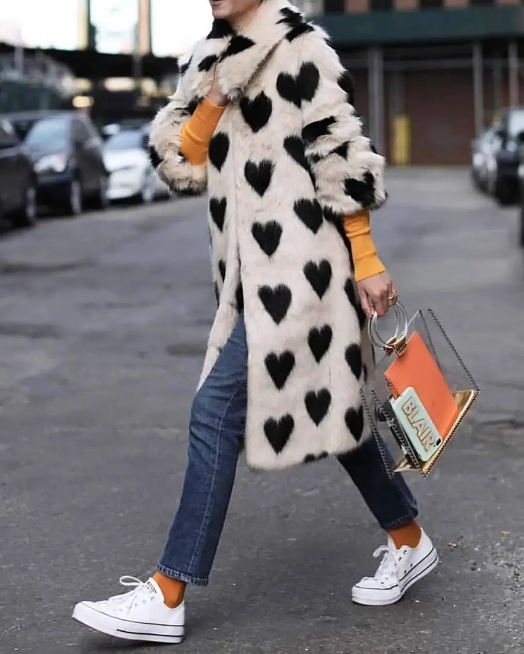 Winter Fashion Week Mode Lange Liebe Herz Muster Hohe Qualität Faux Fuchs Pelzmantel Frauen Jacke
