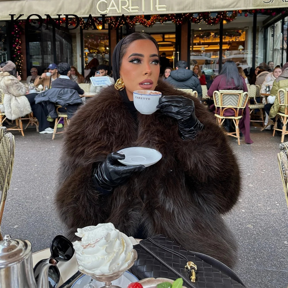 KONDALA 2025, Herbst und Winter, lässig, Kunstpelz, braun, für Damen, warme Jacken, Streetwear, Umlegekragen, Weihnachten, übergroße, elegante Mäntel