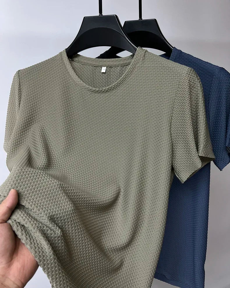 Sommer Eis Seide High-End einfarbig hochwertige Kurzarm T-Shirts Herren atmungsaktive Mode T-Shirt männliche Marke Kleidung 4xl