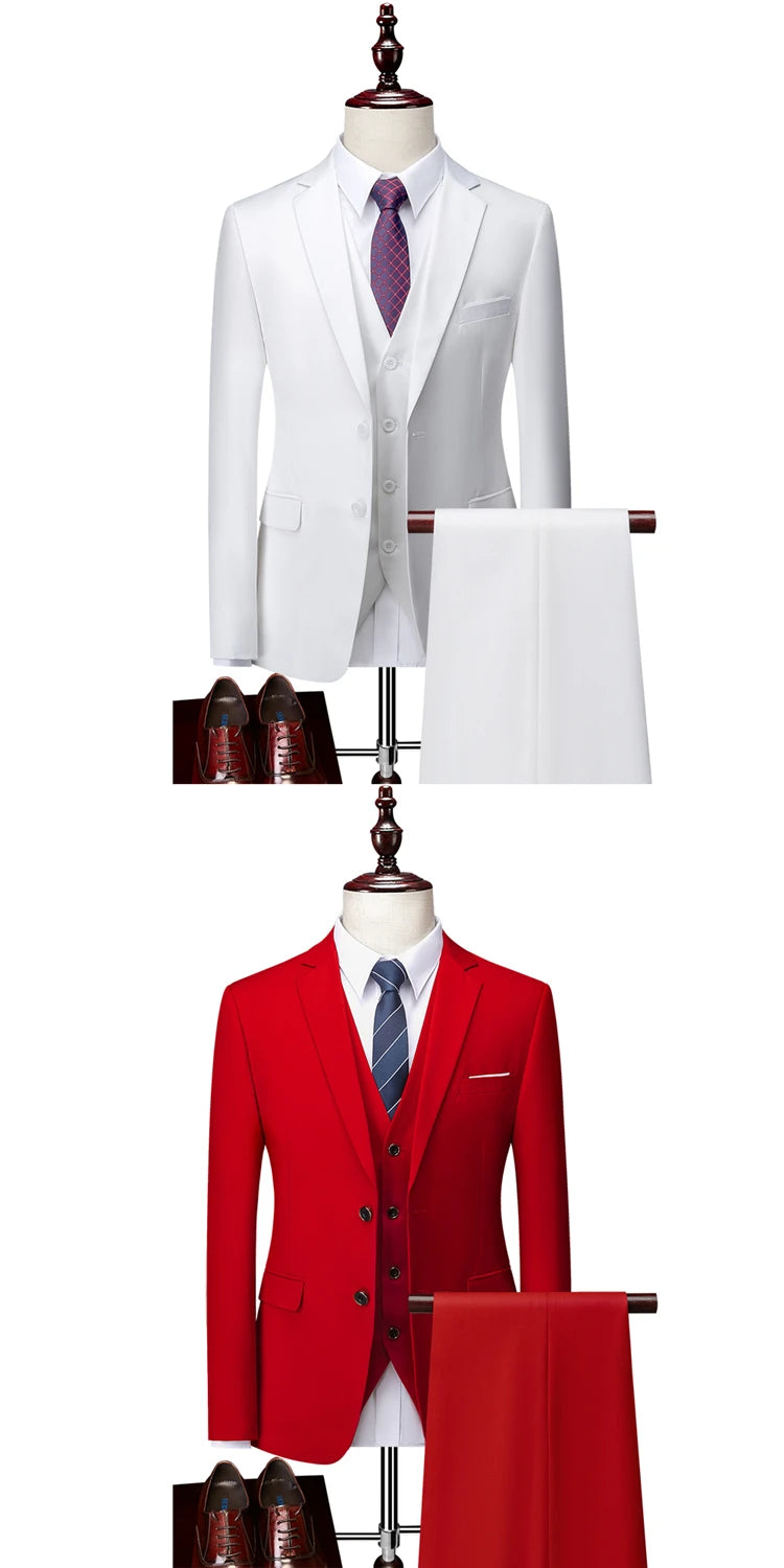 14-farbiger M-6XL (Jacke + Weste + Hose), formeller Business-Herrenanzug der High-End-Marke, dreiteiliger Bräutigam-Hochzeitskleid, einfarbiger Anzug