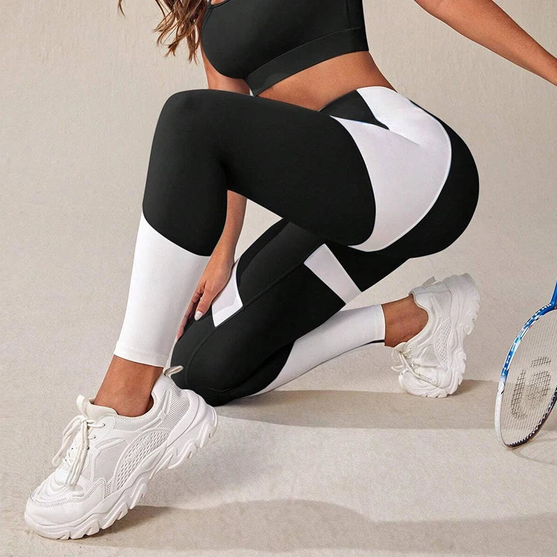 Farbblockierte Yoga-Hose mit hoher Taille, Leggings für Damen, Bauchkontrolle, Workout-Leggings für Damen