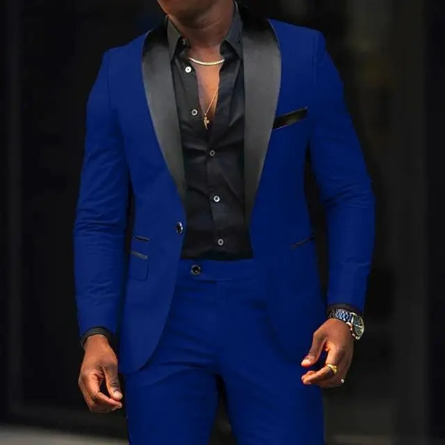 Lässige 2-teilige Herren-Hochzeitsanzüge, solide Slim-Fit, Schalkragen, Blazer, Hose, Designs, Party, Abschlussball, Anzüge, Trauzeuge, Business-Kleidung
