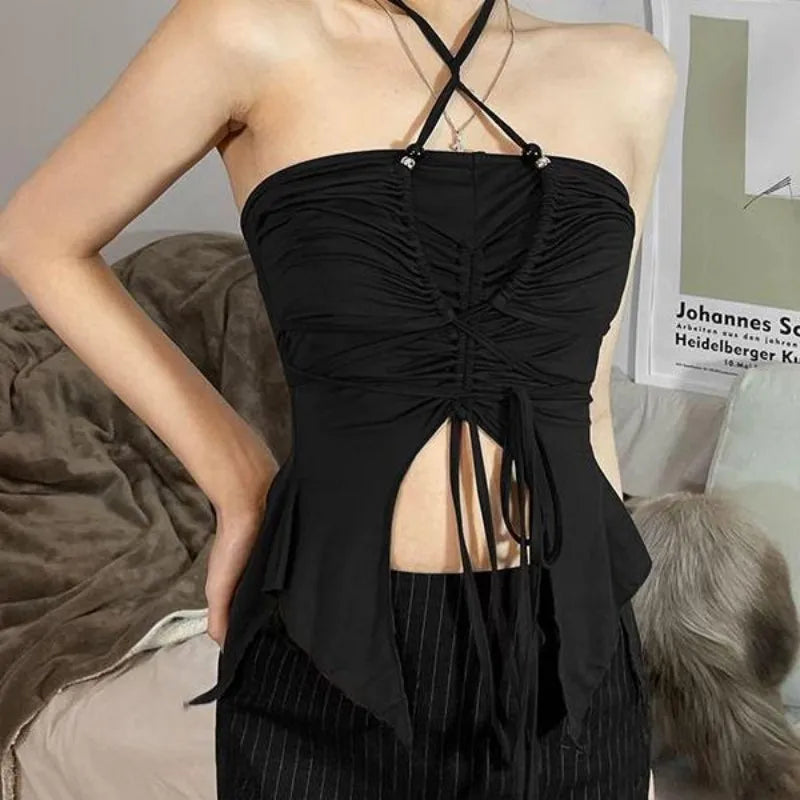 Sommer Damen Mode Off-Shoulder Neckholder Cami Tops Sexy Spicy Style Slim Fit Crop Tops Ärmellos Rückenfrei Stylische Streetwear