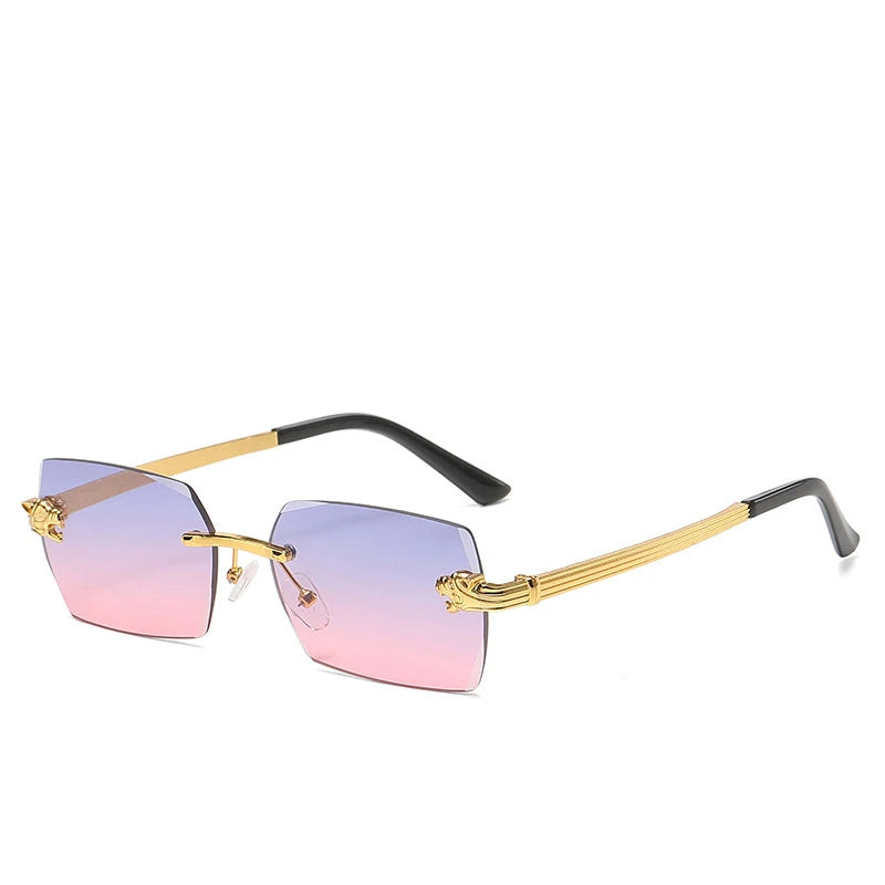 Damen Metallrahmenlose Sonnenbrille Hochwertige Luxusmarke Klassische Casual Sandfarbene Sonnenschutz-Brille Unisex Outdoor-Sport-Sonnenbrille