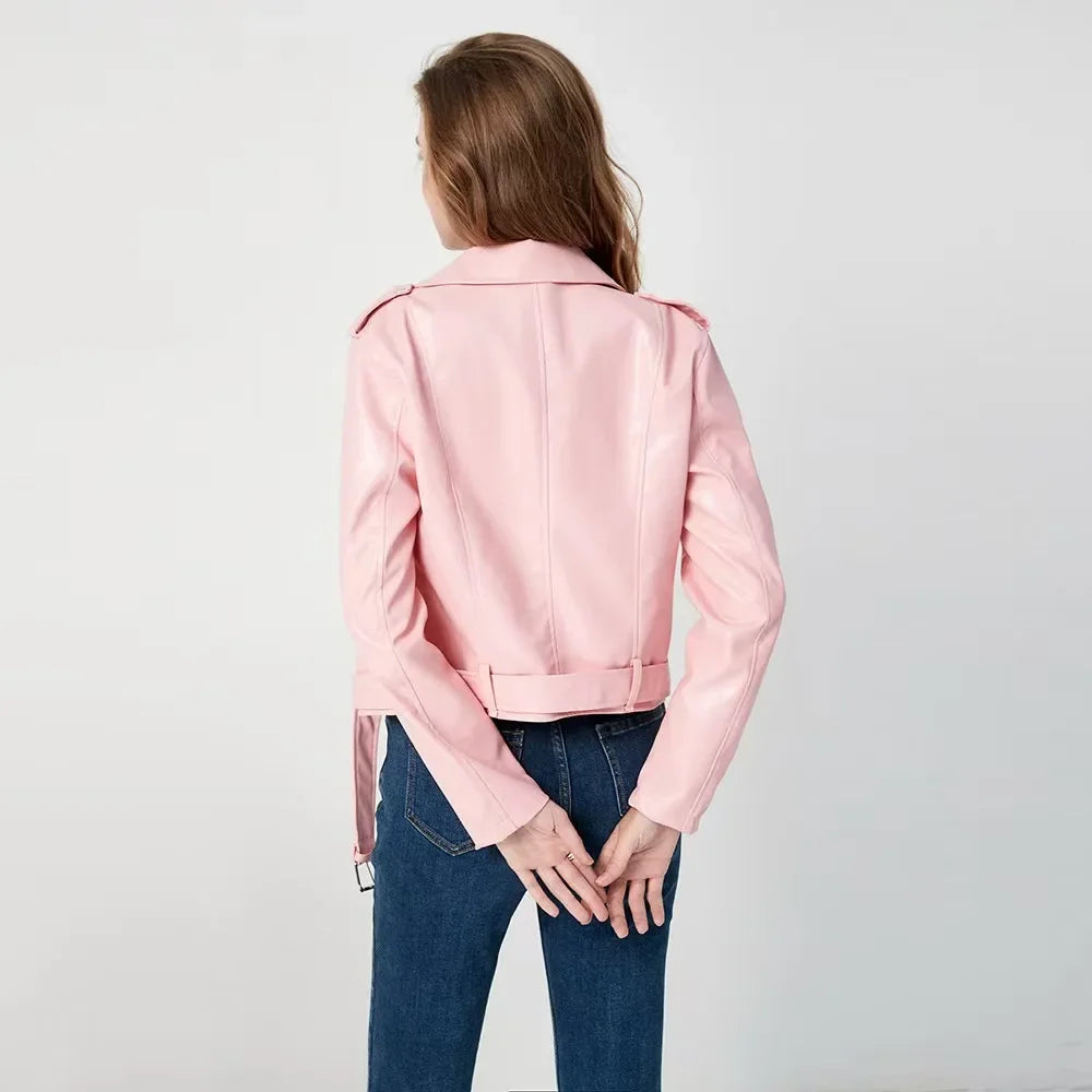 Damen-PU-Lederjacke, schmale Passform, Motorrad, gewaschener Reißverschluss, Oberteil, Herbst-Winter, modische Oberbekleidung, lässiger Stil, volle Ärmel