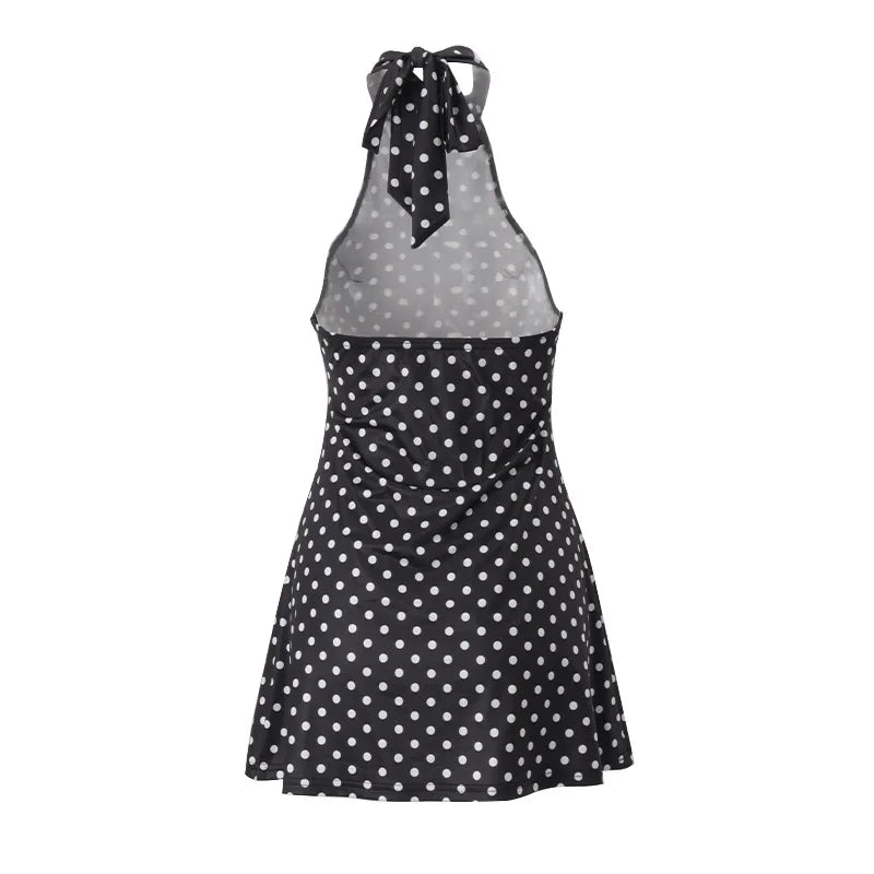 Polka Dot Elegante Off Schulter Ärmellose Backless Hohe Taille Halter Mini Kleid Y2K Sommer Fashion Club Party Vestidos