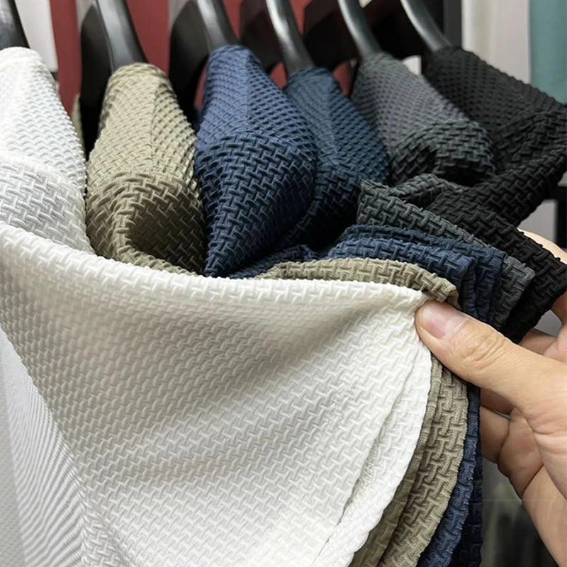 Hochwertiges Herren Waffelstrick T-Shirt Atmungsaktives Kurzarm Freizeit- und Loungewear-Oberteil