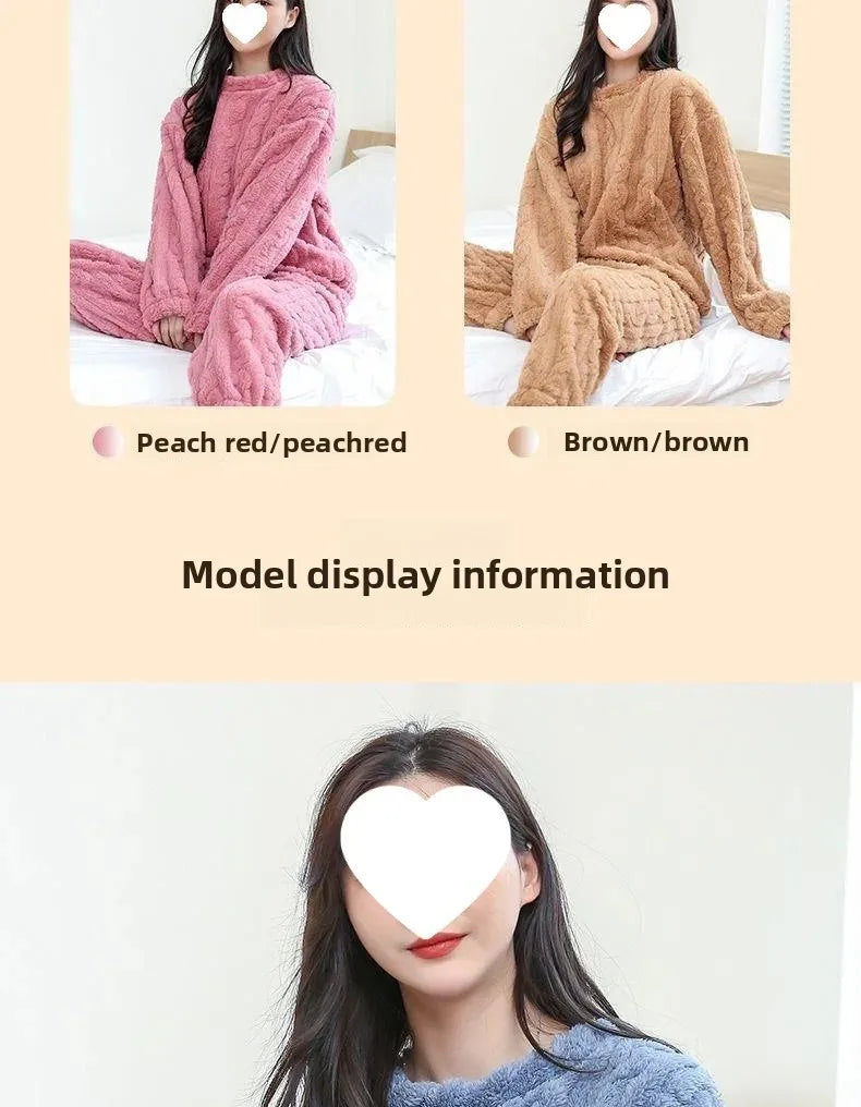 Thickened Coral Fleece Pajamas Set Women's Winter Home Clothes Sleepwear Velvet Material Warm Cozy Winter New Arrival