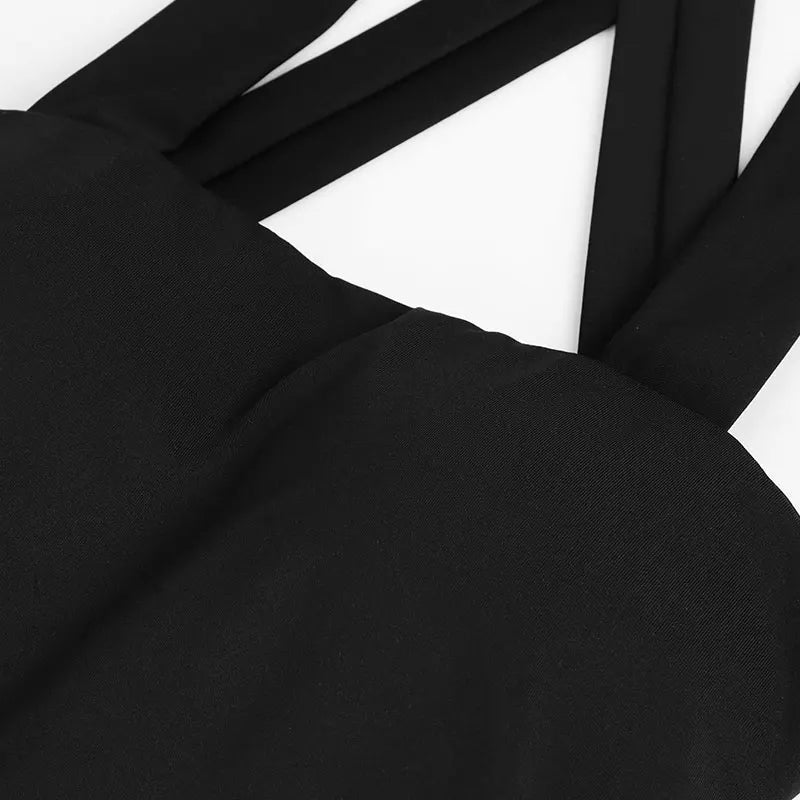 Sommer Damen Neues Schwarzes Sexy Westen-Top Modische Streetwear Bandage Tanktop Sexy Vielseitiges Ausgeschnittenes Top Ärmellose Kleidung
