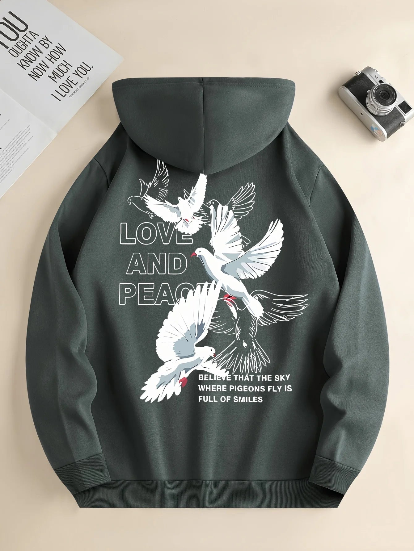 Liebe Und Frieden Brief Taube Gedruckt Hoodies Casual Frauen Sweatshirts Bequeme Fleece Pullover Crewneck Lose Weibliche Kleidung