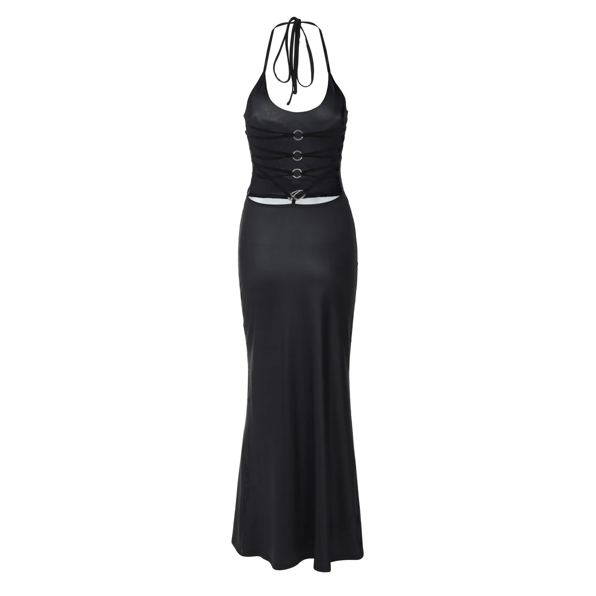 Hugcitar 2025 Frühling Halter Print Halter-Backless Verband Gürtel Sexy Bodycon Maxi Kleid Frauen Mode Outfits Streetwear Festival