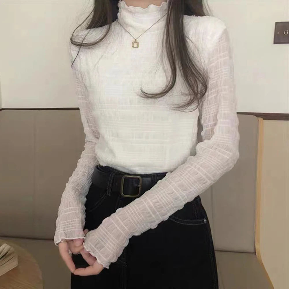 Woman Clothes Half-high Neck Casual Elegant Bottoming Shirt Long-sleeved T-shirt Slim Fit Fashion Tops Women's Thermal Underwear