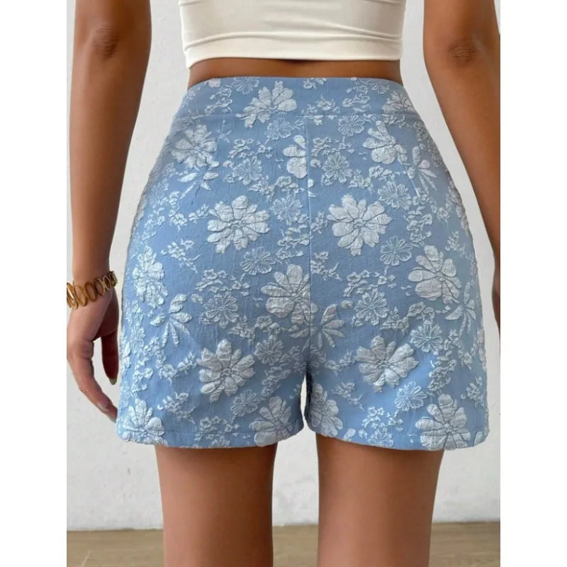 Damen Retro Jacquard High-Waist Straight Shorts – Atmungsaktive Sommer-Streetwear Hot Pants für Alltag und Urlaub