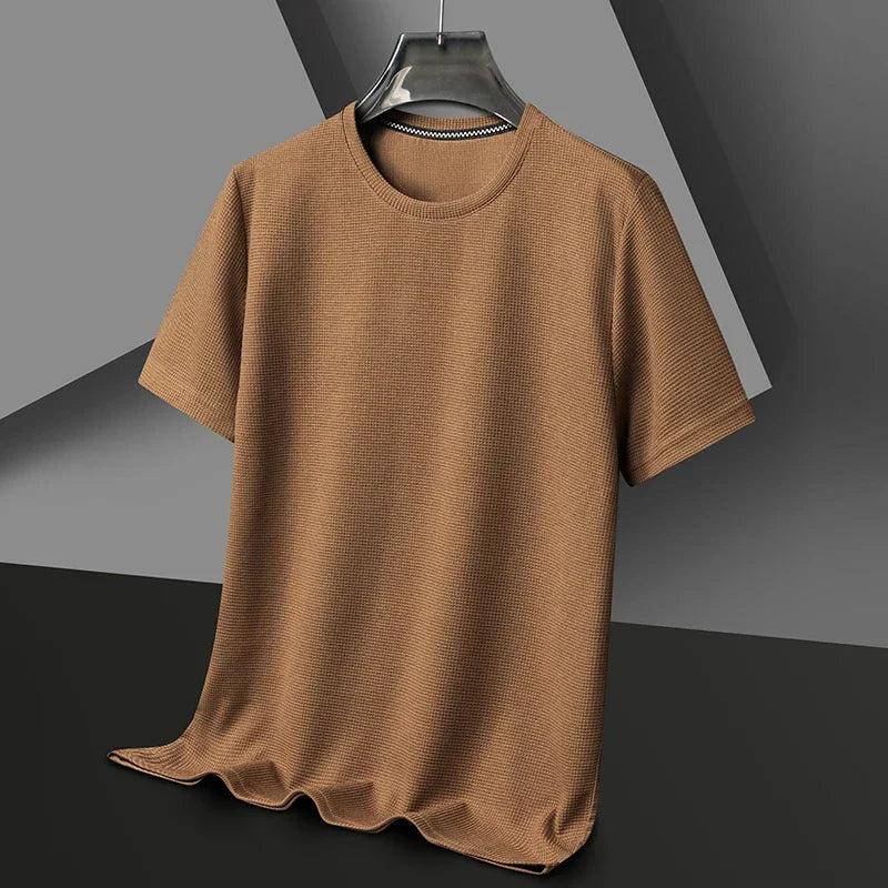 Kurzarm-PoloshirtKurzarm Waffle Solid Polot Fashion Splicing Herren-Rundhals-Top aus Baumwolle mit kurzen Ärmeln für den täglichen Gebrauch