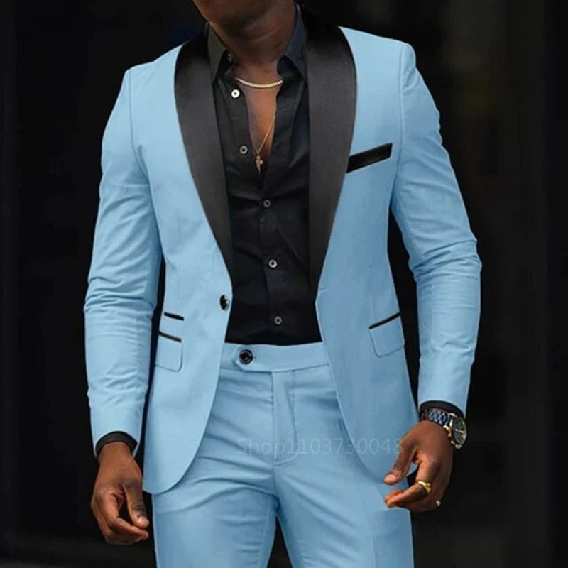 Lässige 2-teilige Herren-Hochzeitsanzüge, solide Slim-Fit, Schalkragen, Blazer, Hose, Designs, Party, Abschlussball, Anzüge, Trauzeuge, Business-Kleidung
