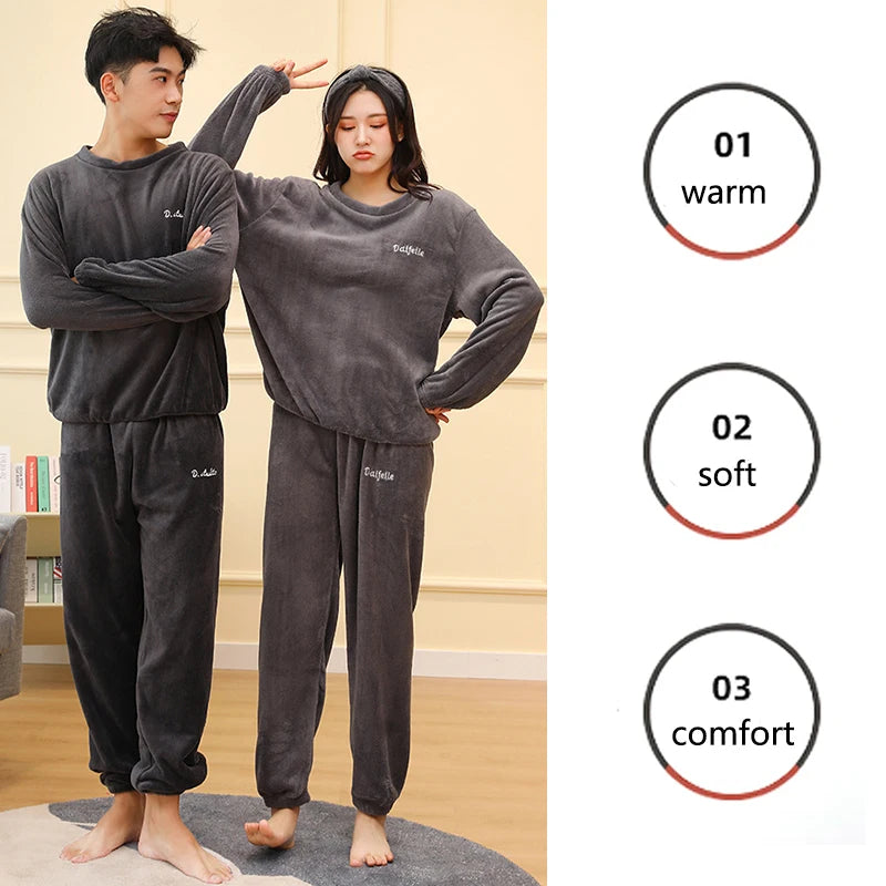 Verdickte Warme Männer Korallen Samt Pyjamas Herbst Winter Homewear Lange Ärmeln Lange Hosen Solide Weiche Nachtwäsche 2 Teile/satz Paar