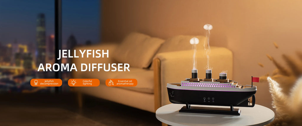 Dynamischer Quallen-Luftbefeuchter, 250 ml, Diffusor für ätherische Öle, Fernbedienung, Schlafzimmer-Luftbefeuchter mit 7 bunten Nachtlichtern