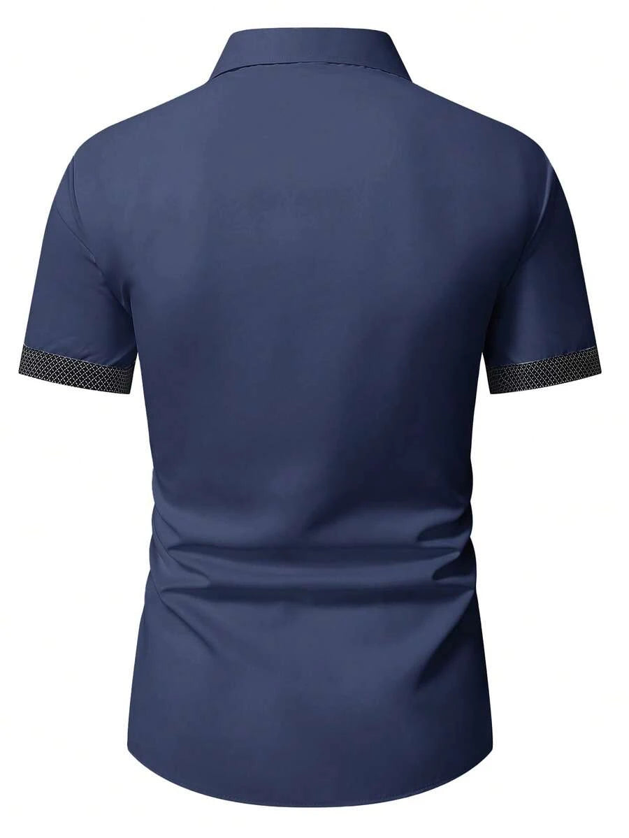 Frühling Sommer Neue Herrenkleidung Kurzarm Farbblock-Hemd 95% Polyester 5% Spandex