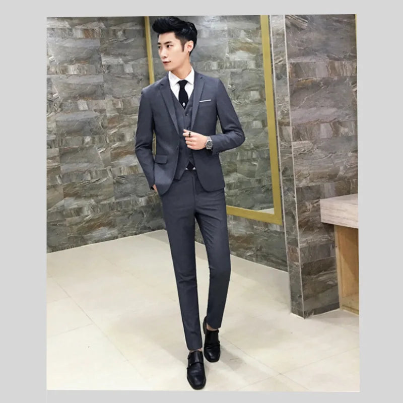 Frühling Herbst Neue Mode Für Männer Einfarbig Dünne Anzug Sets Casual Trendy Business 3 Stück Sets Blazer Weste Hosen männlichen