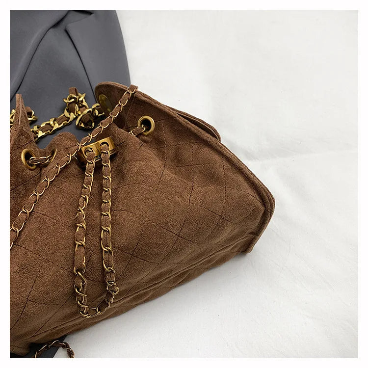 Trendy Geometric Chain Underarm Bag Women's Shoulder Bag Commuter Crossbody Bag Versatile PU Bucket Bag Autumn New Style