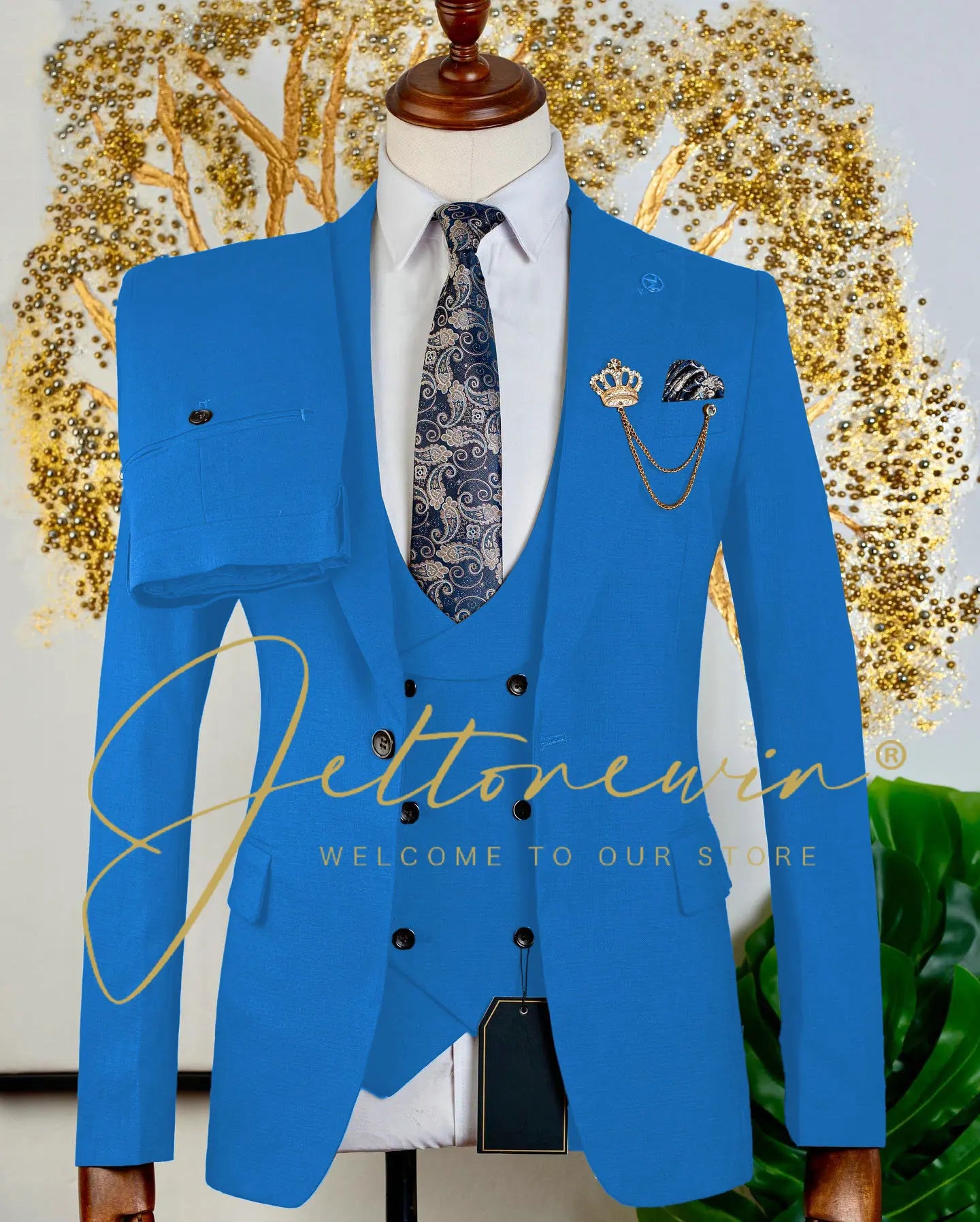 Brauner dreiteiliger Herrenanzug mit Weste und Hose, schmale Passform, formelle Kleidung für Hochzeit, Trauzeugen, Party, Business-Anlass