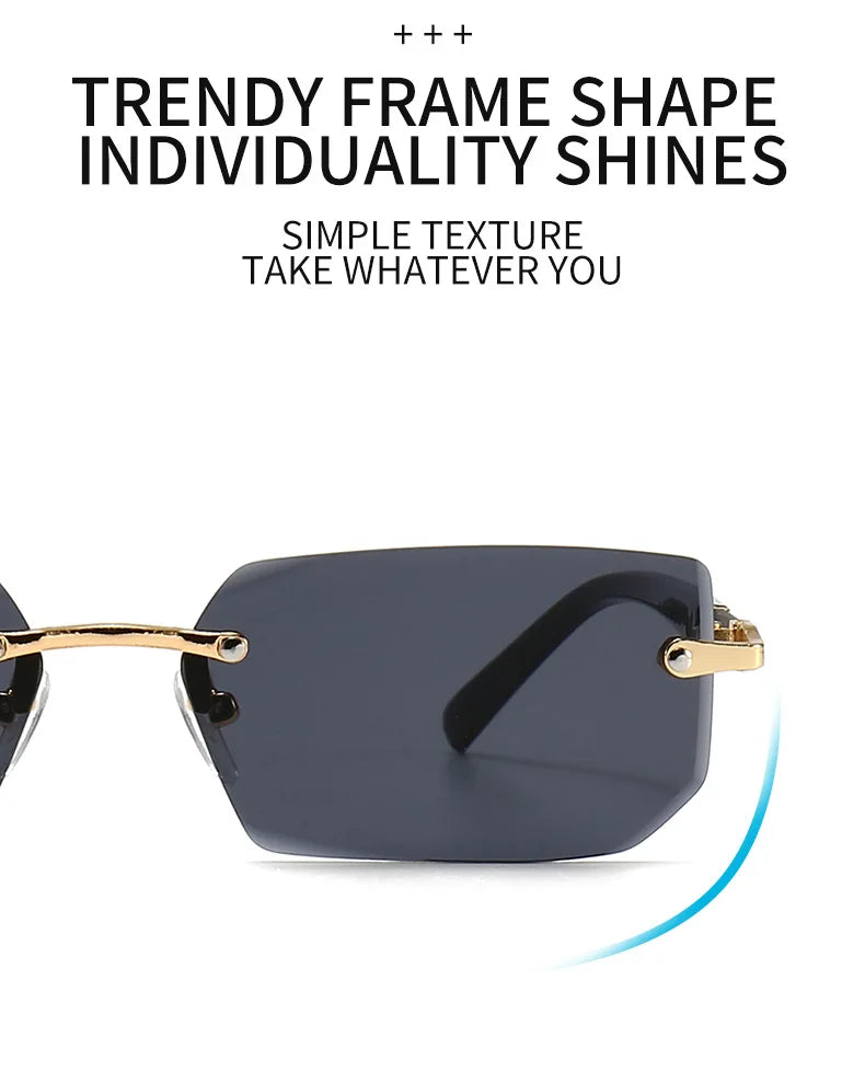 Randlose Sonnenbrille Rechteck Mode beliebte Frauen Männer Schatten kleine quadratische Sonnenbrille für weibliche männliche Sommer reisen Okulos