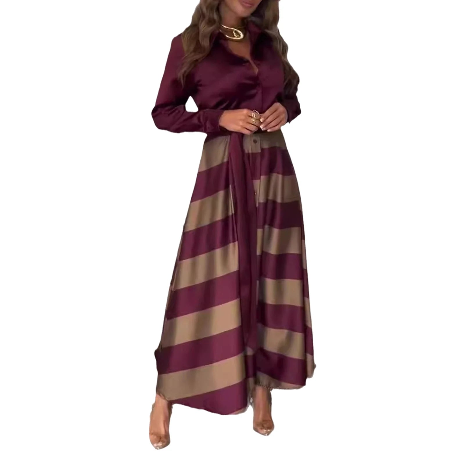 Elegant Women's Long Dress Flower Retro Printed Patchwork Long Sleeve Banquet Maxi Robe S-5XL