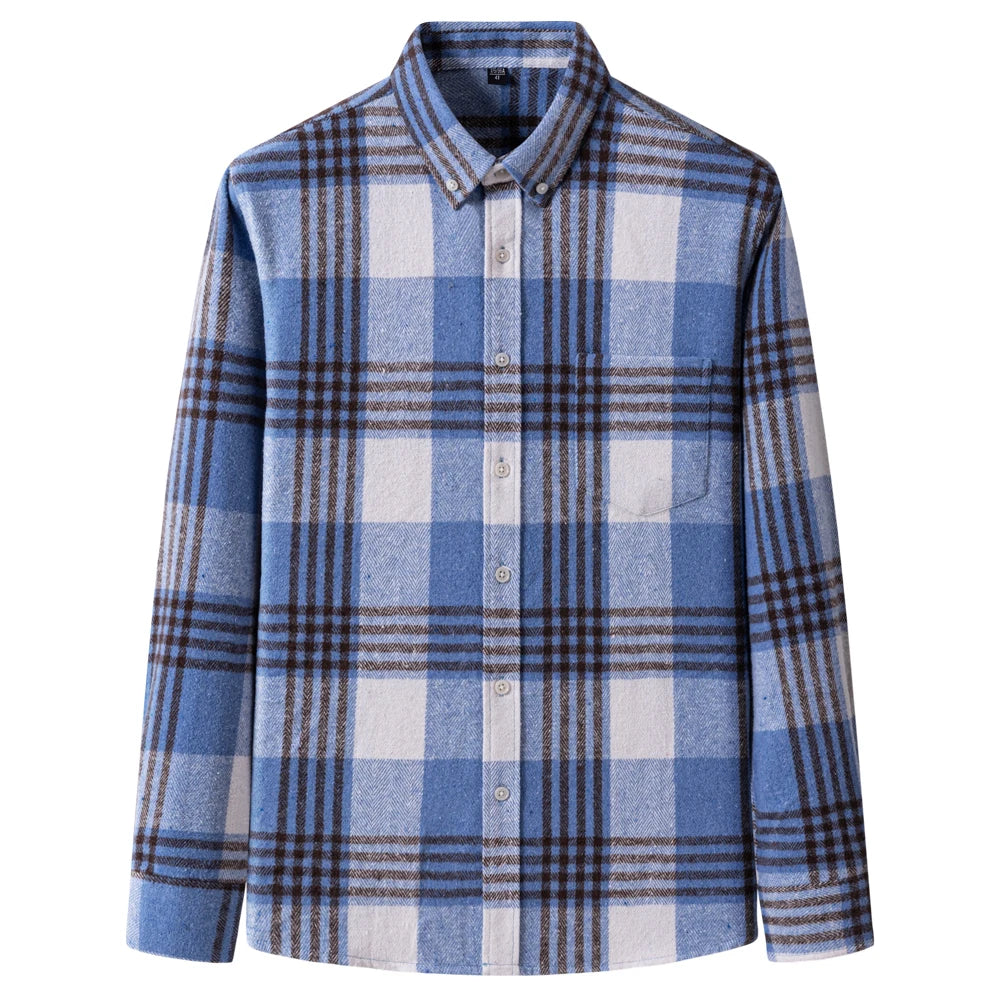 Langärmliges Flanell-Karohemd für Herren – weiche reine Baumwolle, Button-Down-Hemden, dick, Herbst und Winter – Wochenend-Casual, Ausgehen