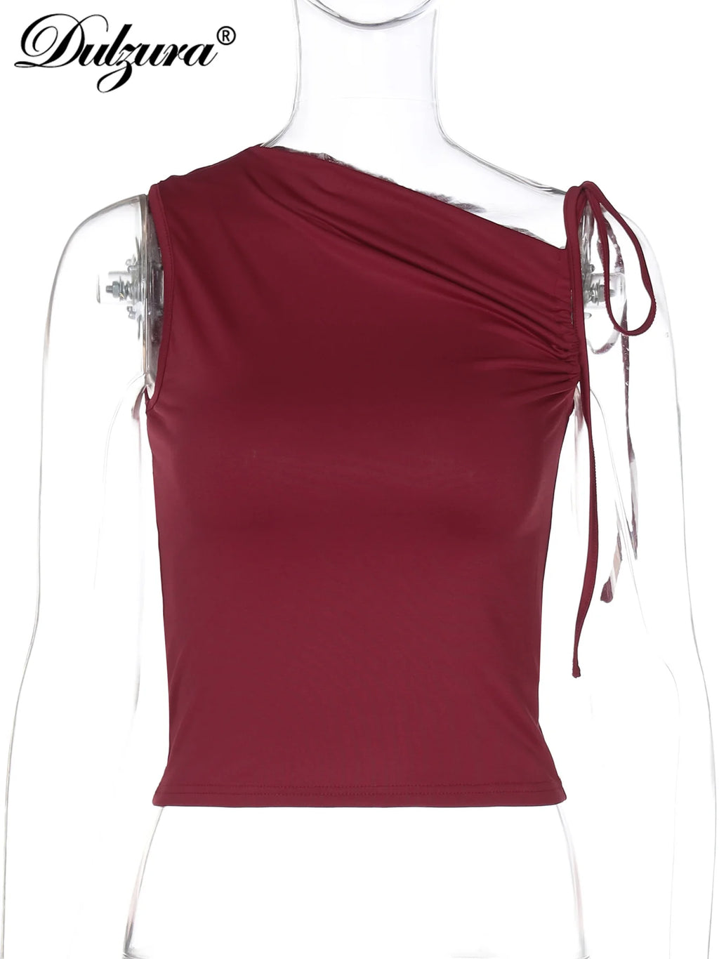 Dulzura Ärmelloses Skew Kragen Geraffte Spitze Up Bodycon Crop Top Sexy Elegante Casual Tank Party Club Streetwear Frühling Sommer