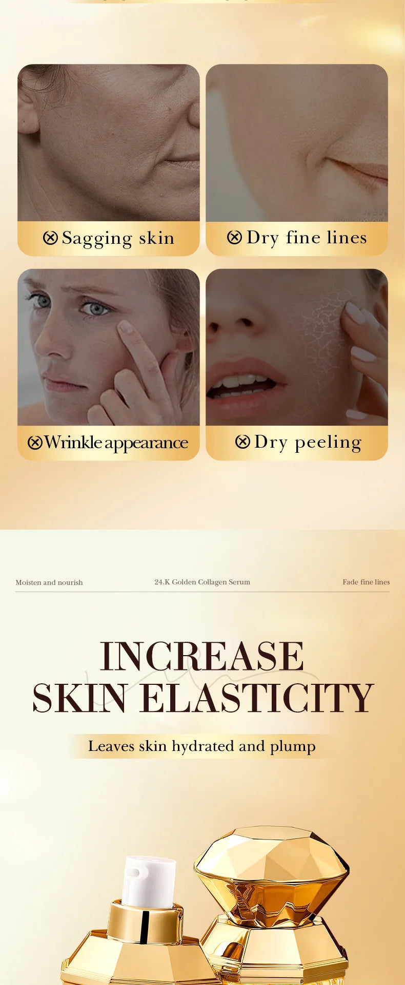 SADOER 24K Golden Collagen Serum für das Gesicht, feuchtigkeitsspendend, Anti-Falten, feuchtigkeitsspendend, Anti-Aging, Gesichtsessenz, Hautpflegeprodukte